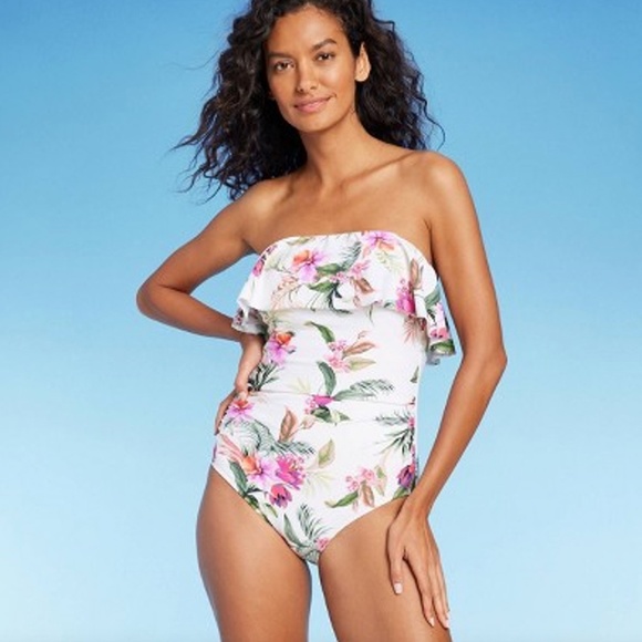 Kona Sol Other - NWT Kona Sol Floral Ruffle Bandeau High Coverage One Piece Size XL